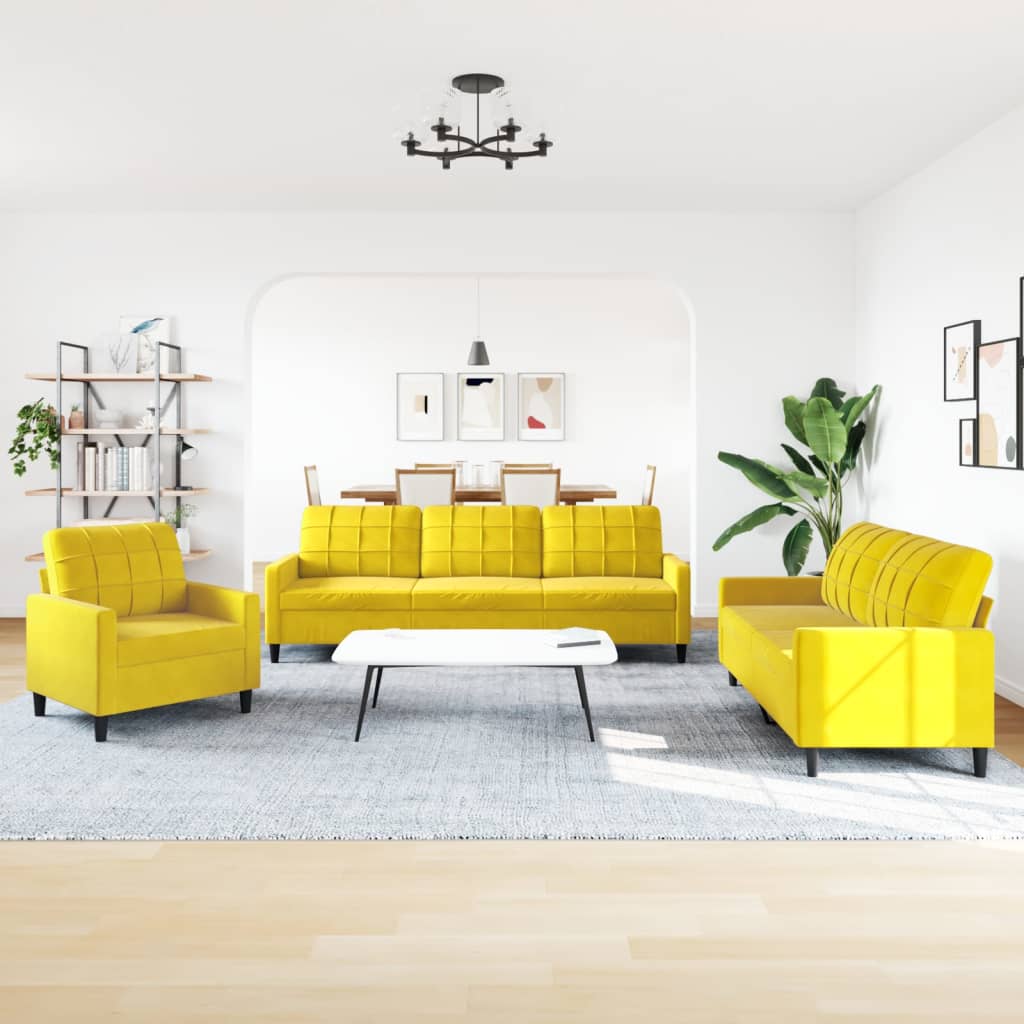 Set di Divani 3 pz con Cuscini giallo in Velluto - homemem39