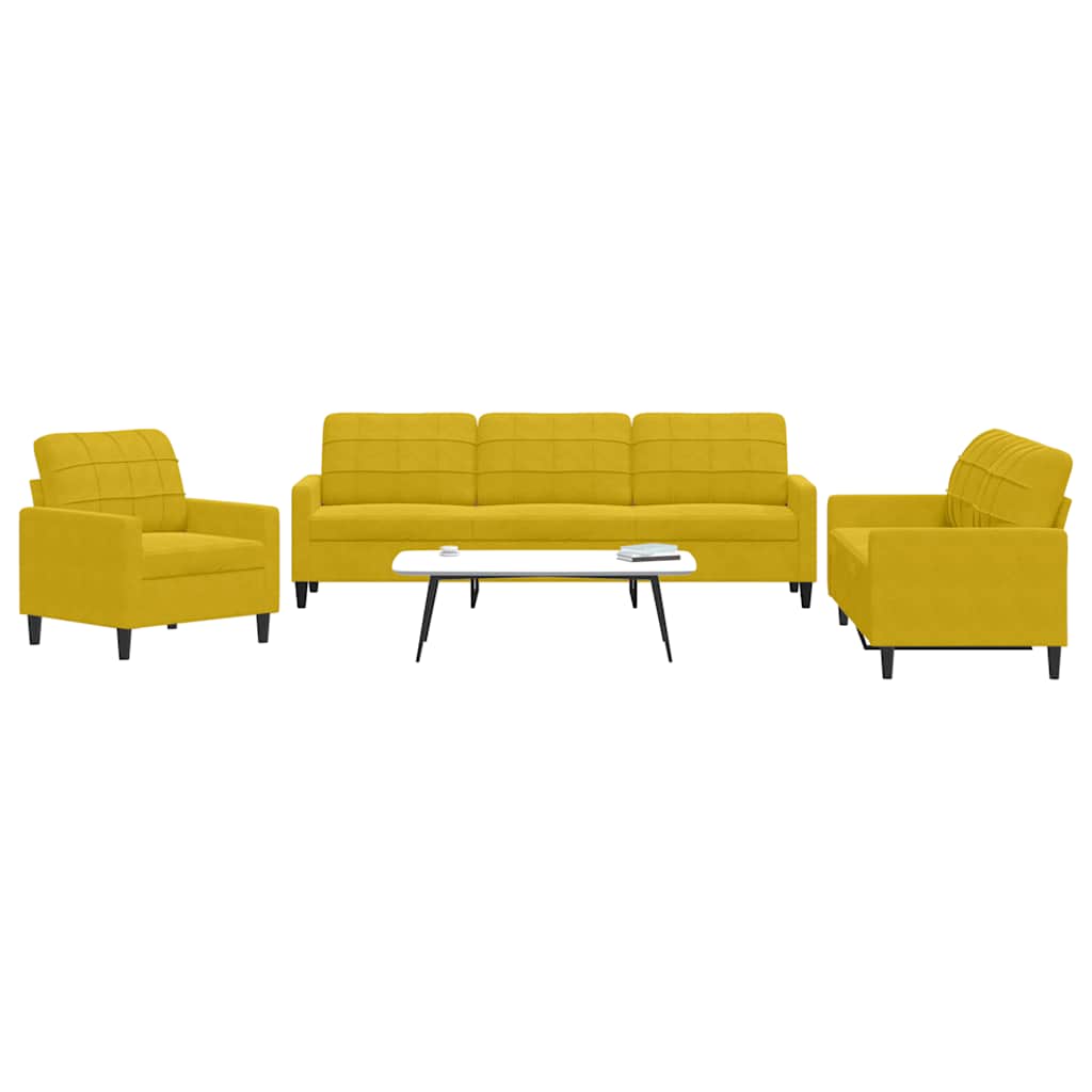 Set di Divani 3 pz con Cuscini giallo in Velluto | homemem39