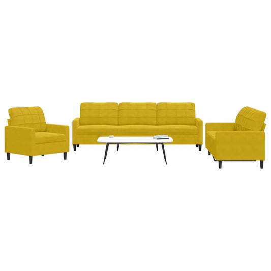 Set di Divani 3 pz con Cuscini giallo in Velluto | homemem39