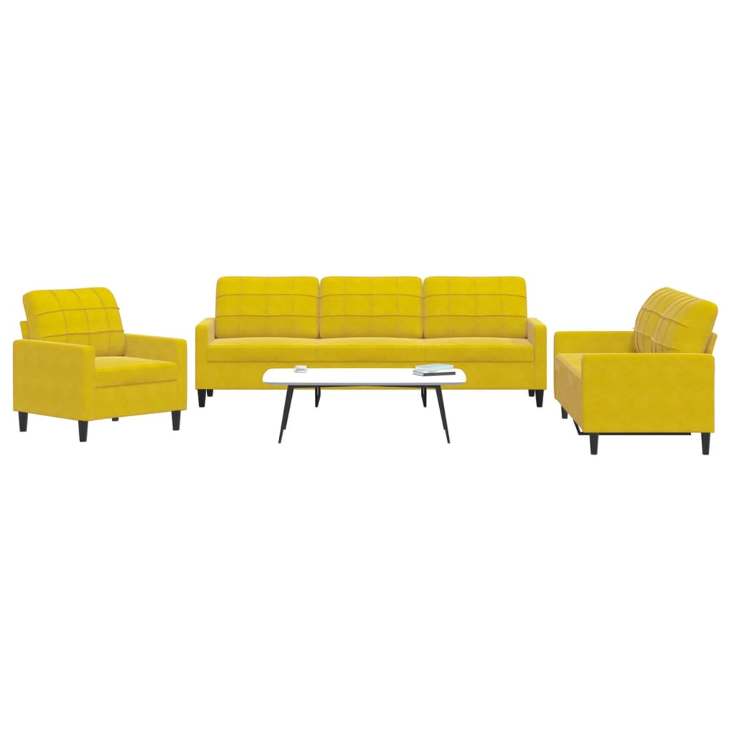 Set di Divani 3 pz con Cuscini giallo in Velluto - homemem39