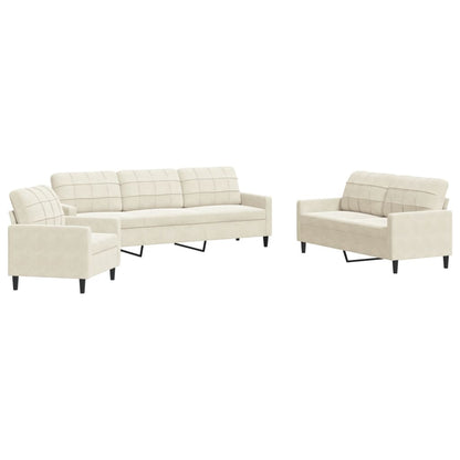 Set di Divani 3 pz con Cuscini Crema in Velluto - homemem39