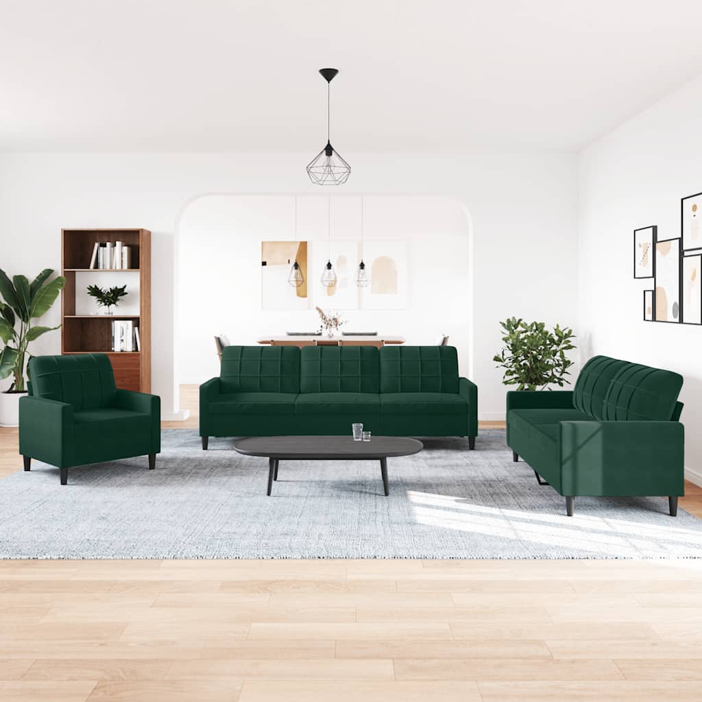 Set di Divani 4 pz con Cuscini Verde scuro in Velluto | homemem39