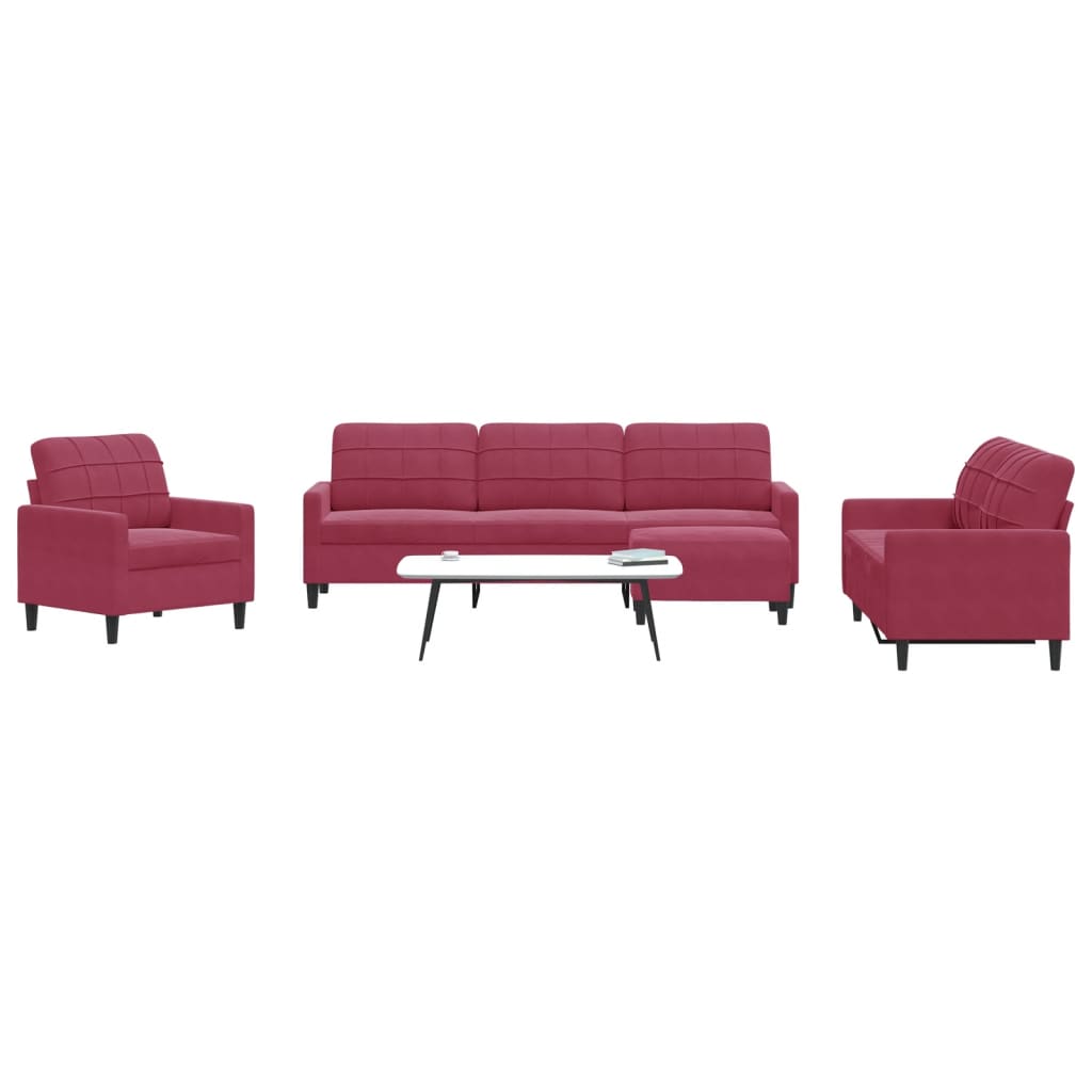 Set di Divani 4 pz con Cuscini Rosso Vino in Velluto - homemem39