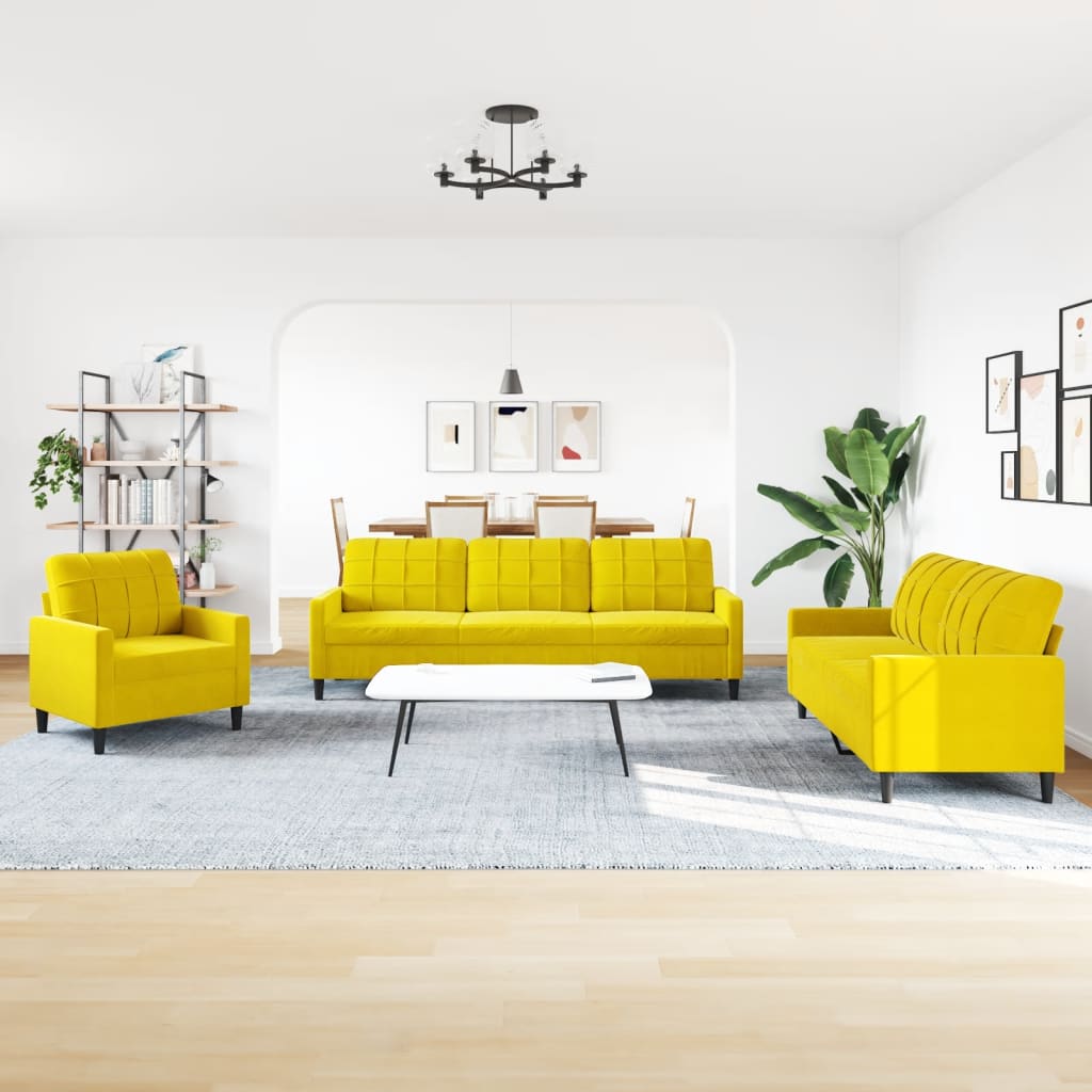 Set di Divani 4 pz con Cuscini giallo in Velluto - homemem39
