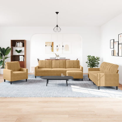Set di Divani 4 pz con Cuscini Marrone in Velluto