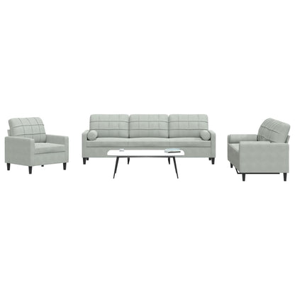 Set di Divani 3 pz con Cuscini e Rinforzi Grigio Chiaro Velluto | homemem39