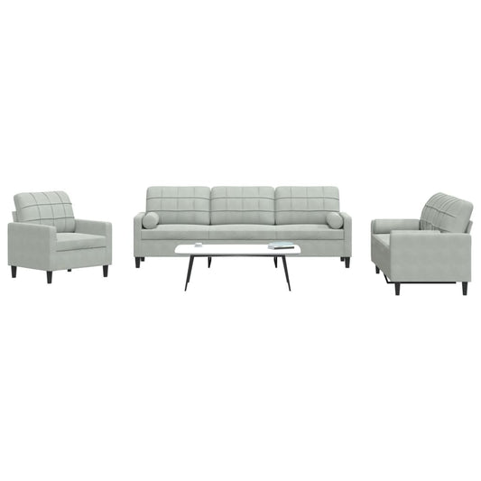 Set di Divani 3 pz con Cuscini e Rinforzi Grigio Chiaro Velluto | homemem39