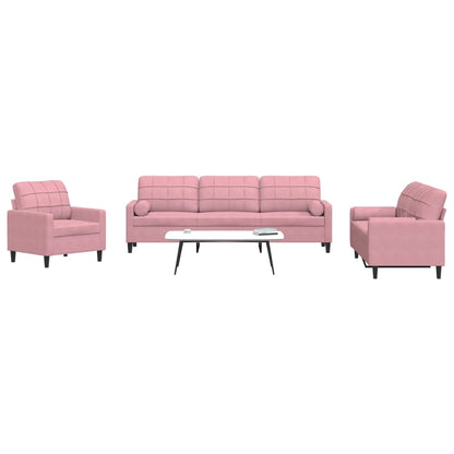 Set di Divani 3 pz con Cuscini e Rinforzi rosa in Velluto - homemem39