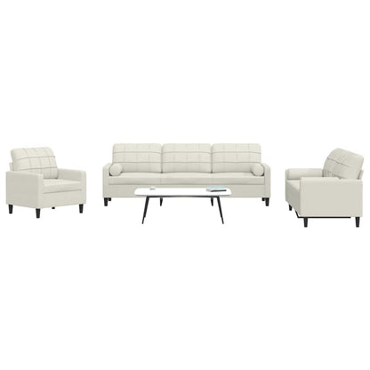 Set di Divani 3 pz con Cuscini e Rinforzi Crema in Velluto