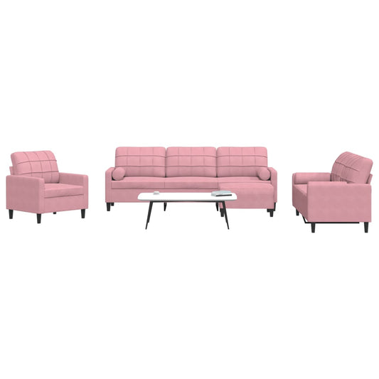 Set di Divani 4 pz con Cuscini e Rinforzi rosa in Velluto - homemem39