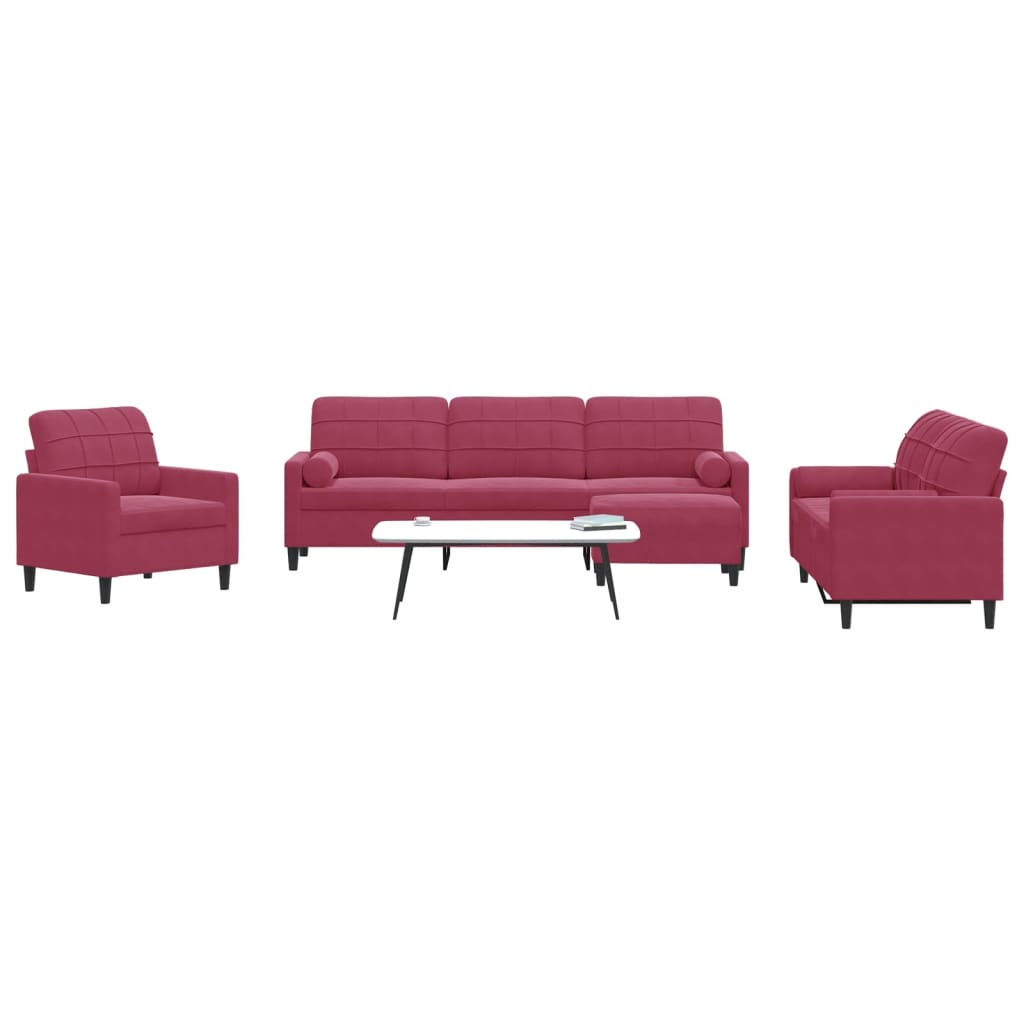 Set di Divani 4 pz con Cuscini e Rinforzi Rosso Vino in Velluto | homemem39