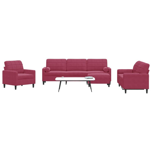 Set di Divani 4 pz con Cuscini e Rinforzi Rosso Vino in Velluto - homemem39