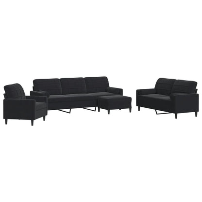 Set di Divani 4 pz con Cuscini e Rinforzi Nero in Velluto