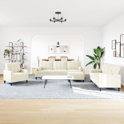 Set di Divani 4 pz con Cuscini e Rinforzi Crema in Velluto