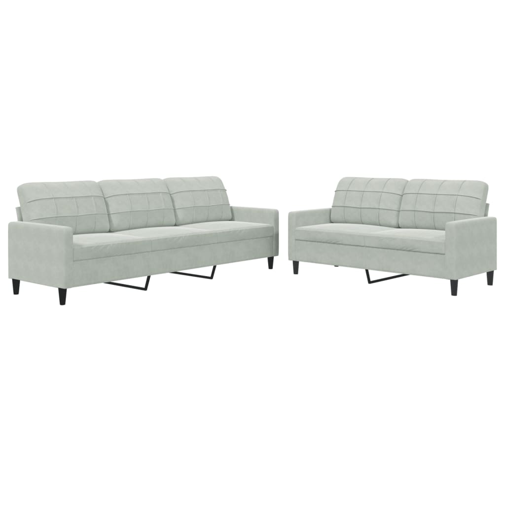 Set di Divani 2 pz con Cuscini Grigio Chiaro in Velluto | homemem39