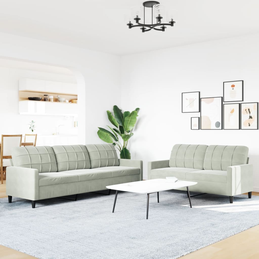 Set di Divani 2 pz con Cuscini Grigio Chiaro in Velluto | homemem39