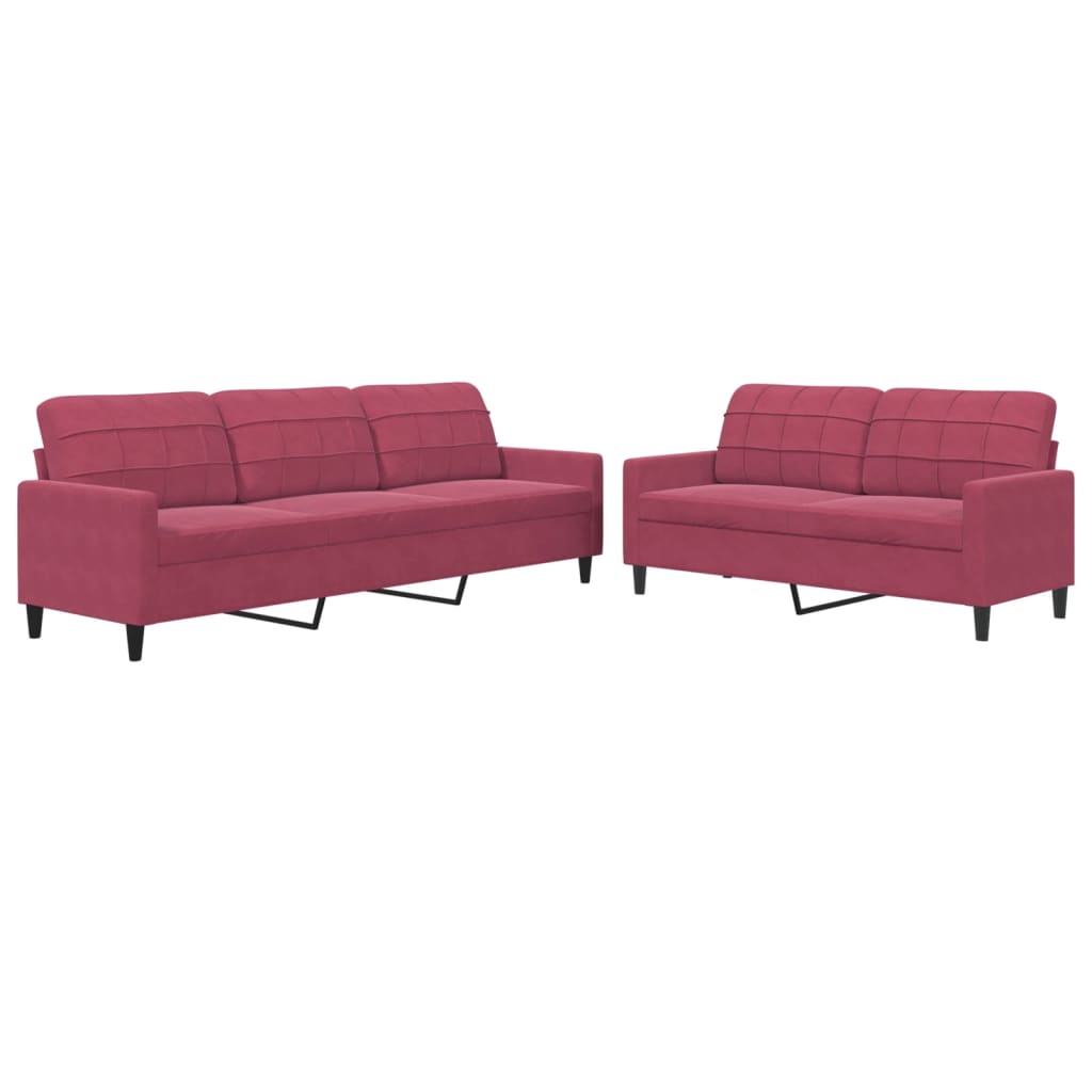 Set di Divani 2 pz con Cuscini Rosso Vino in Velluto | homemem39