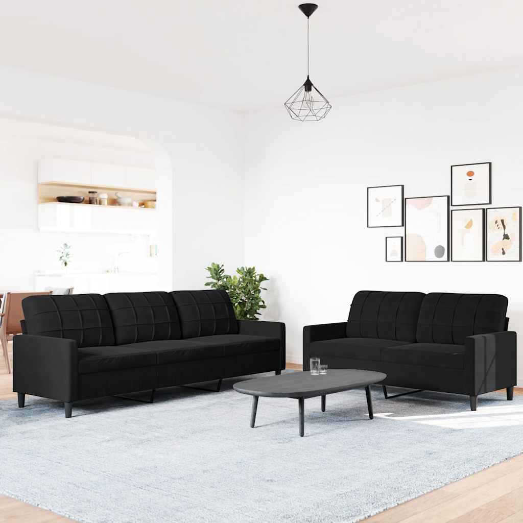 Set di Divani 2 pz con Cuscini Nero in Velluto | homemem39