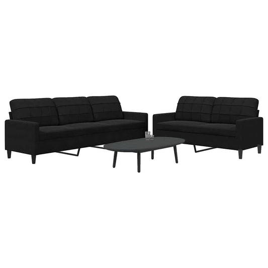 Set di Divani 2 pz con Cuscini Nero in Velluto | homemem39