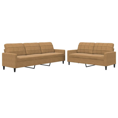 Set di Divani 2 pz con Cuscini Marrone in Velluto