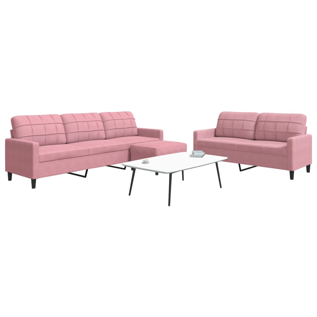 Set di Divani 3 pz con Cuscini rosa in Velluto - homemem39