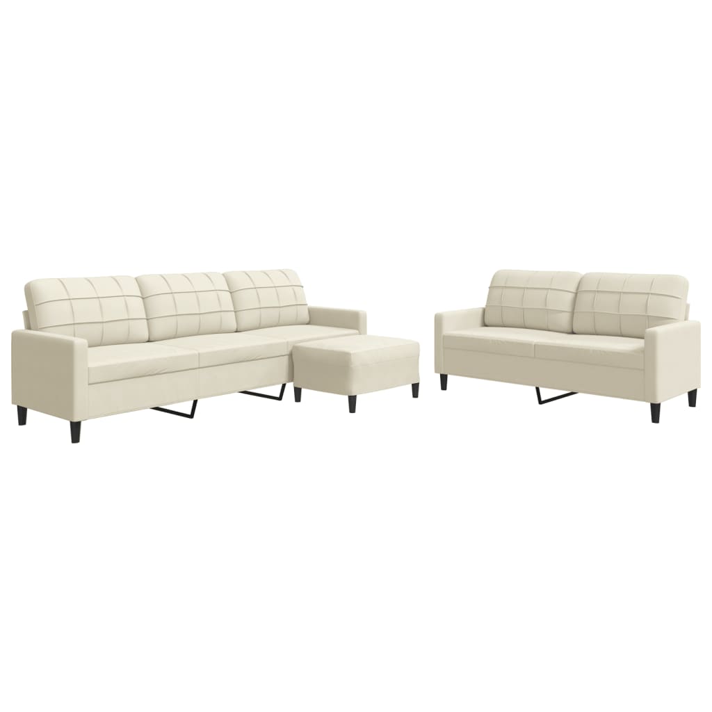 Set di Divani 3 pz con Cuscini Crema in Velluto