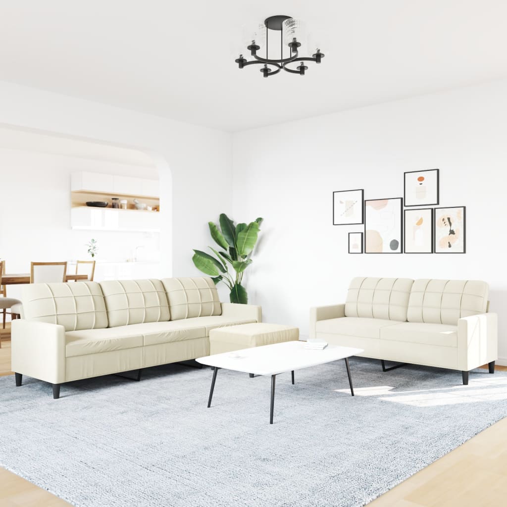 Set di Divani 3 pz con Cuscini Crema in Velluto