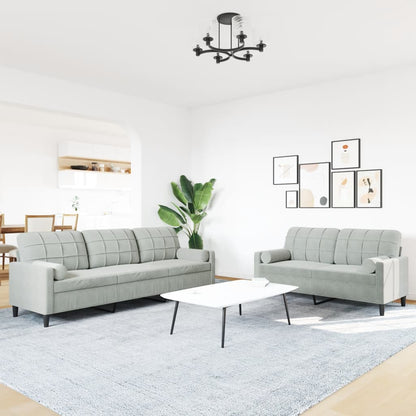 Set di Divani 2 pz con Cuscini e Rinforzi Grigio Chiaro Velluto | homemem39