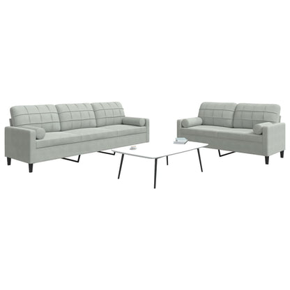 Set di Divani 2 pz con Cuscini e Rinforzi Grigio Chiaro Velluto | homemem39