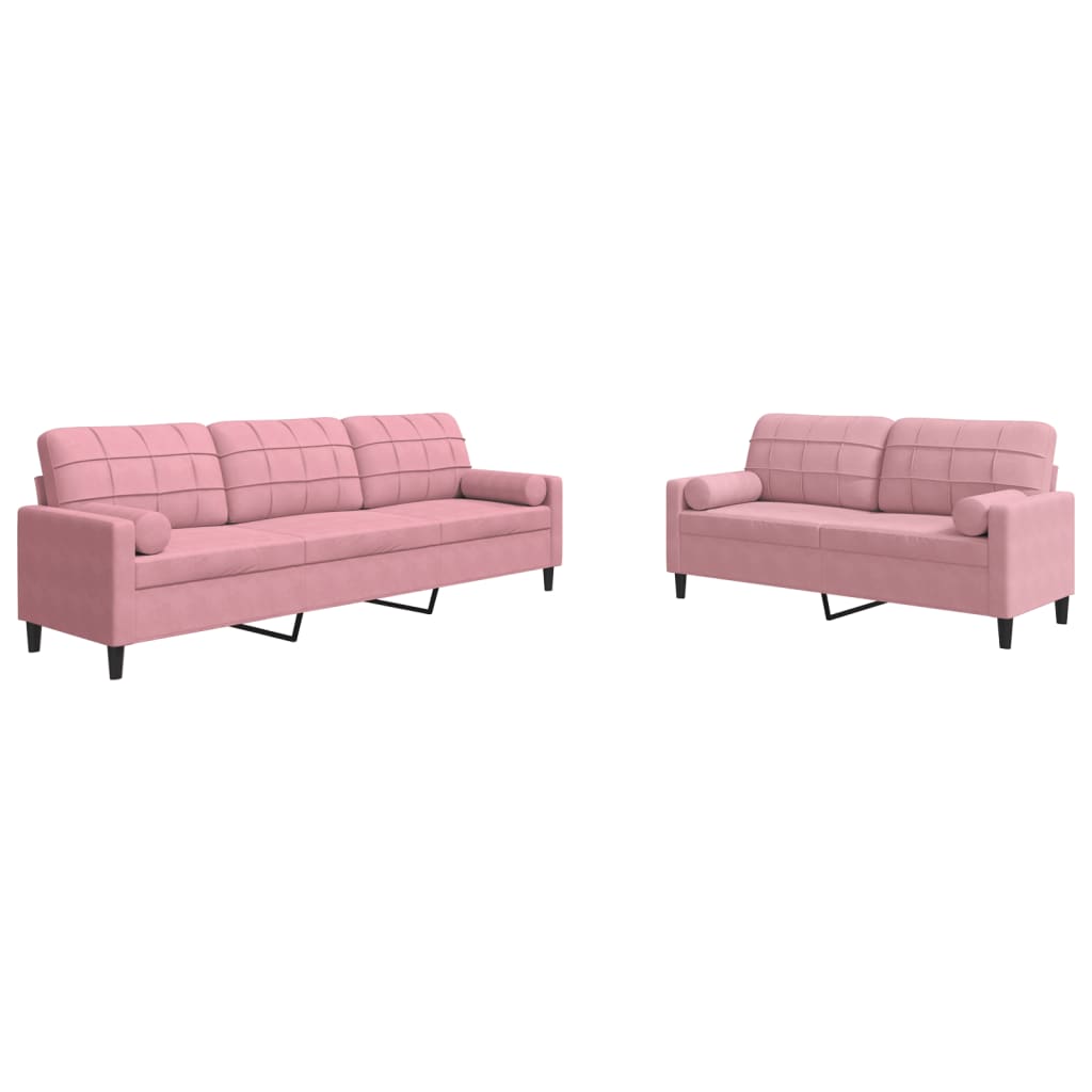 Set di Divani 2 pz con Cuscini e Rinforzi rosa in Velluto - homemem39