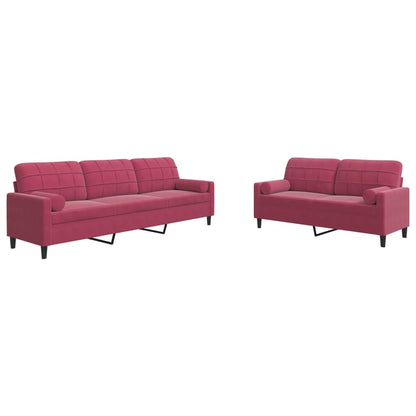 Set di Divani 2 pz con Cuscini e Rinforzi Rosso Vino in Velluto | homemem39