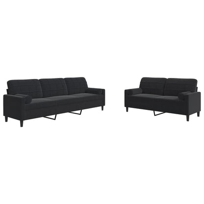 Set di Divani 2 pz con Cuscini e Rinforzi Nero in Velluto