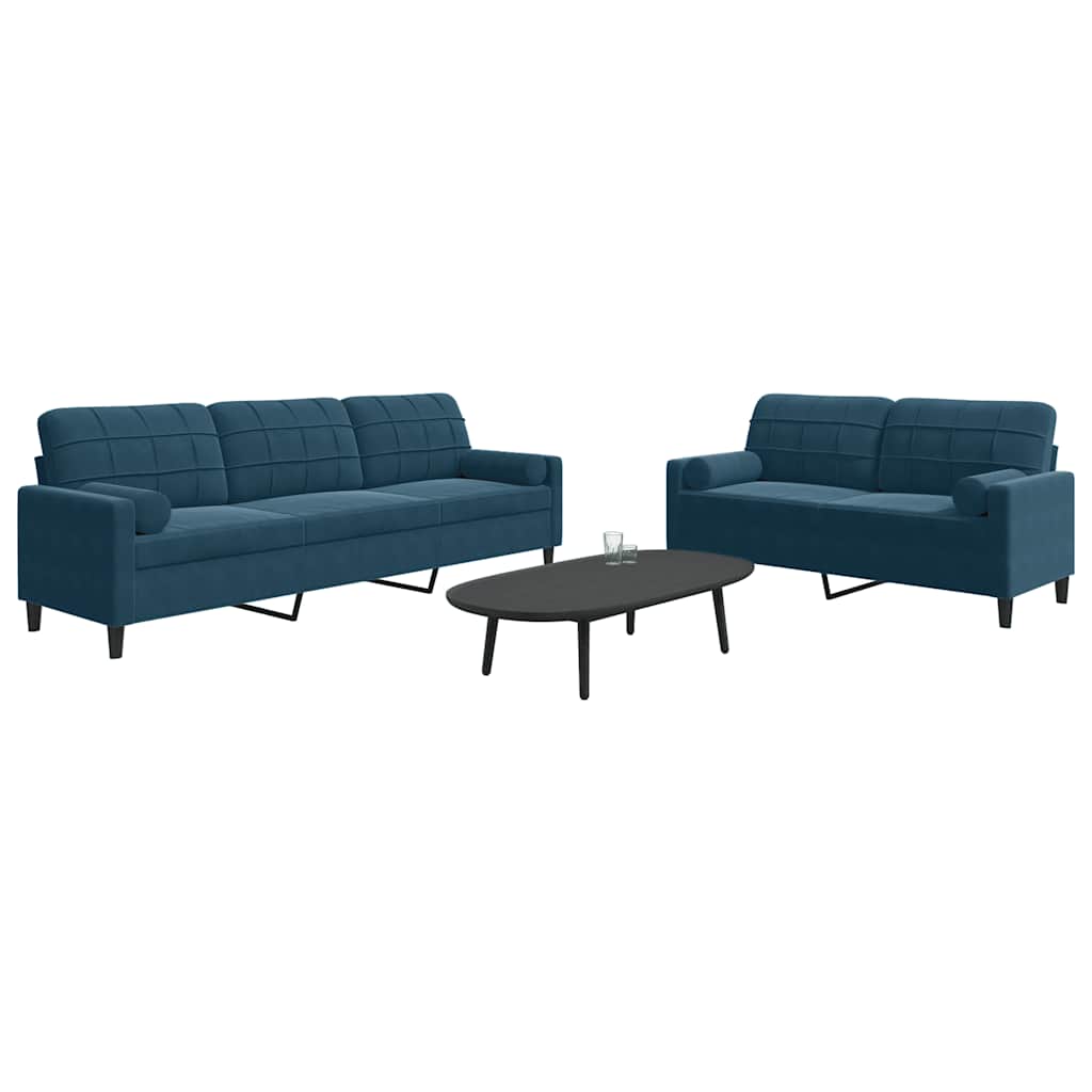 Set di Divani 2 pz con Cuscini e Rinforzi Blu in Velluto | homemem39