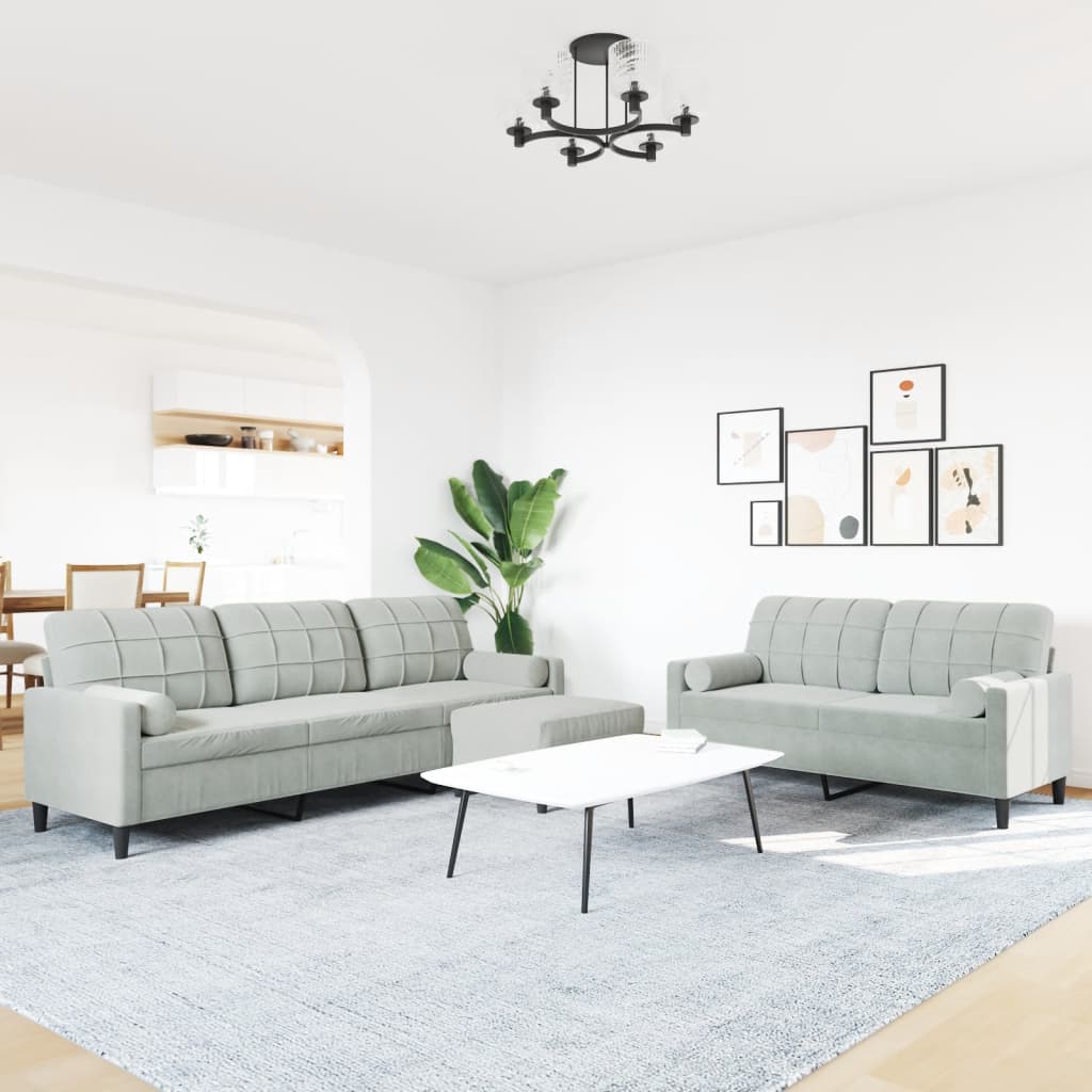Set di Divani 3 pz con Cuscini e Rinforzi Grigio Chiaro Velluto | homemem39