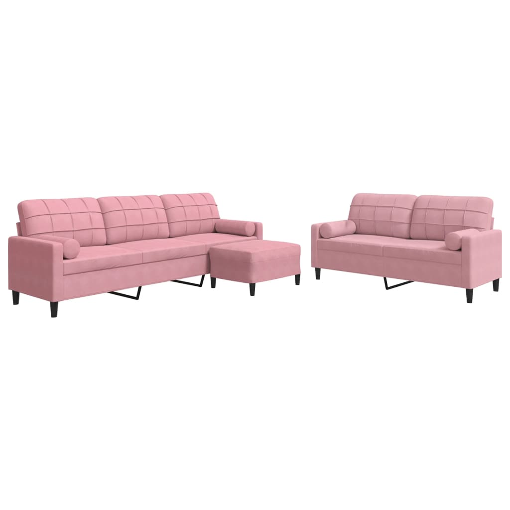 Set di Divani 3 pz con Cuscini e Rinforzi rosa in Velluto - homemem39