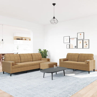 Set di Divani 3 pz con Cuscini e Rinforzi Marrone in Velluto