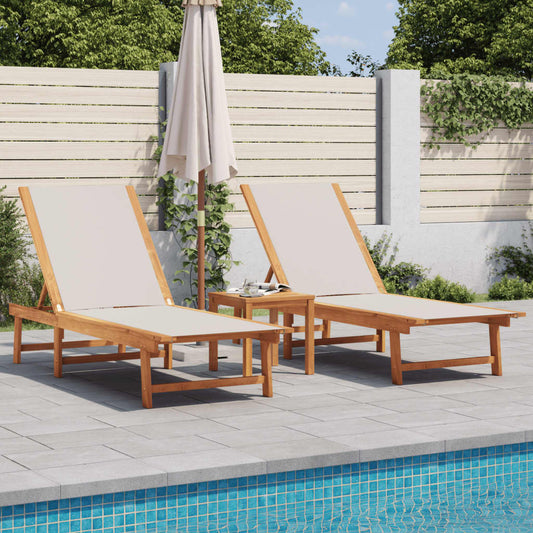 Lettini Prendisole 2 pz e Tavolo Grigio Legno Acacia/Textilene - homemem39