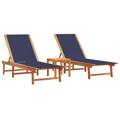 Lettini Prendisole 2 pz con Tavolo Blu Legno Acacia e Textilene - homemem39