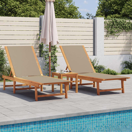 Lettini Prendisole 2 pz e Tavolo Tortora Legno Acacia/Textilene - homemem39