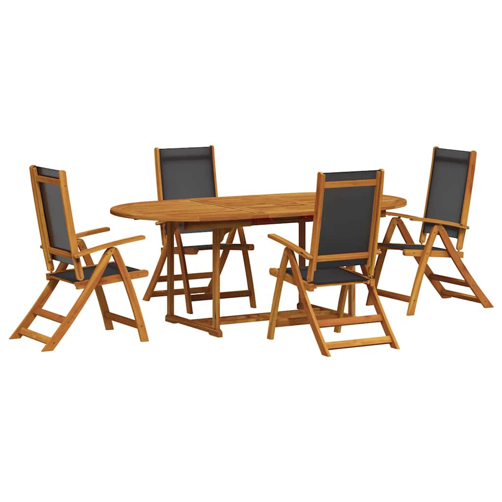 Set Pranzo da Giardino 5pz Legno Massello di Acacia e Textilene