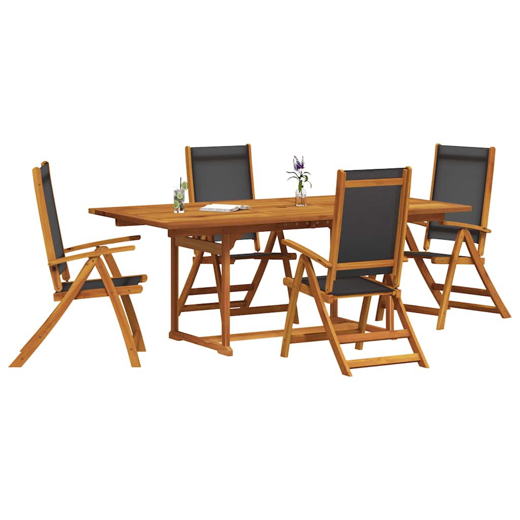 Set Pranzo da Giardino 5pz Legno Massello di Acacia e Textilene | homemem39