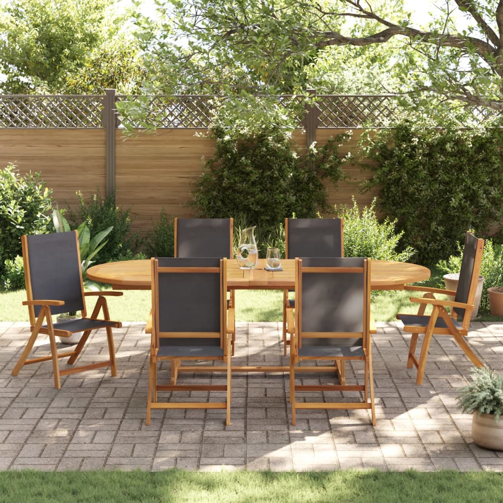 Set Pranzo da Giardino 7pz Legno Massello di Acacia e Textilene | homemem39