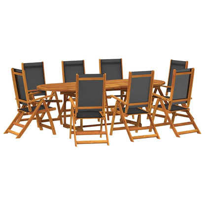 Set Pranzo da Giardino 9pz Legno Massello di Acacia e Textilene