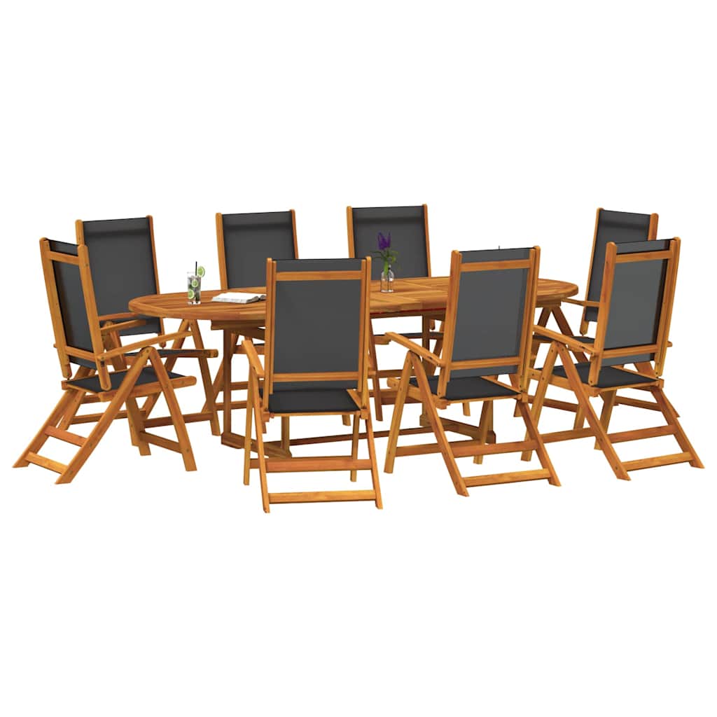 Set Pranzo da Giardino 9pz Legno Massello di Acacia e Textilene | homemem39