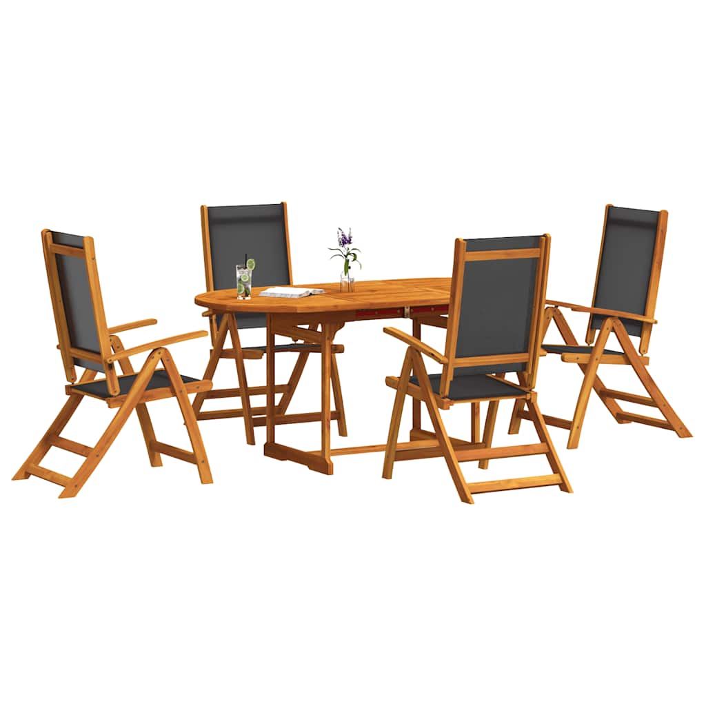 Set Pranzo da Giardino 5pz Legno Massello di Acacia e Textilene | homemem39