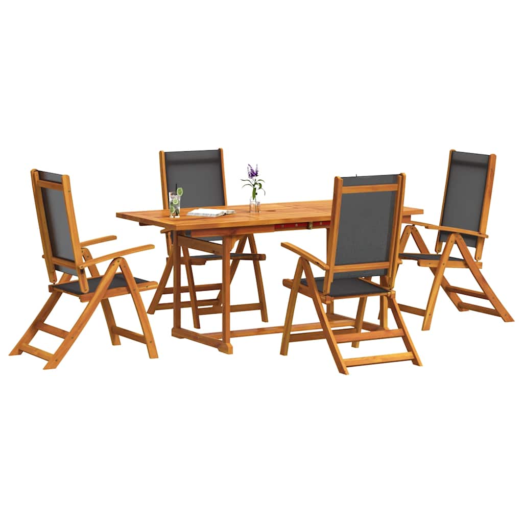 Set Pranzo da Giardino 5pz Legno Massello di Acacia e Textilene | homemem39