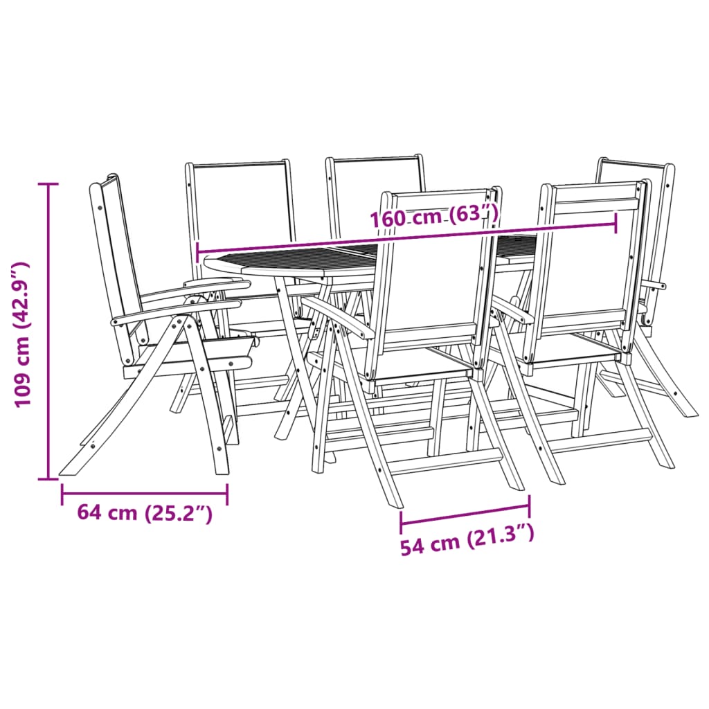 Set Pranzo da Giardino 7pz Legno Massello di Acacia e Textilene