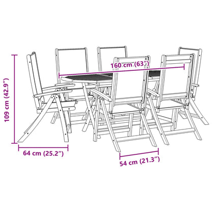 Set Pranzo da Giardino 7pz Legno Massello di Acacia e Textilene