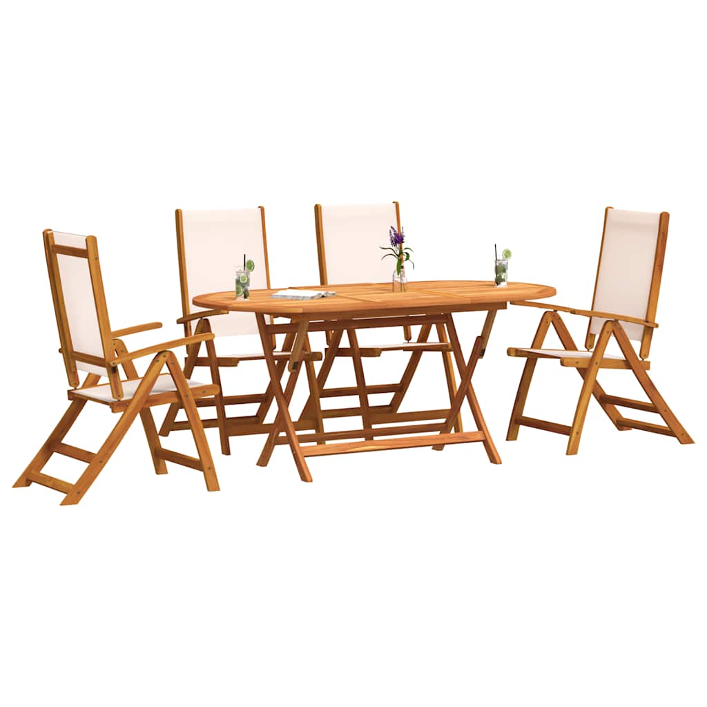 Set Pranzo da Giardino 5pz Legno Massello di Acacia e Textilene | homemem39