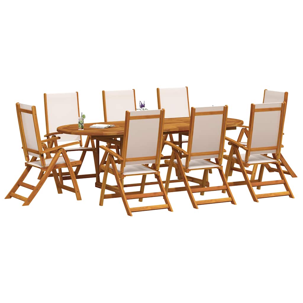 Set Pranzo da Giardino 9pz Legno Massello di Acacia e Textilene | homemem39